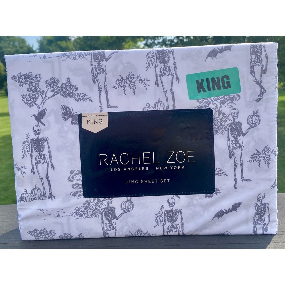 Rachel Zoe Halloween King Sheet Set Skeleton Toile Bats Microfiber Fast Ship New